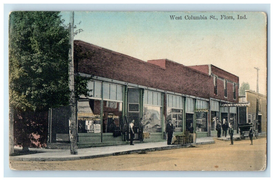 c1910's West Columbia Street View Flora Indiana IN Unposted Antique Postcard