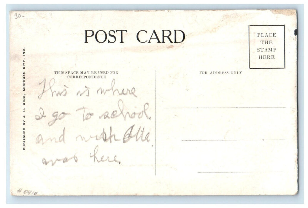 c1910's View Of High School Building Toleston Indiana IN Antique Postcard