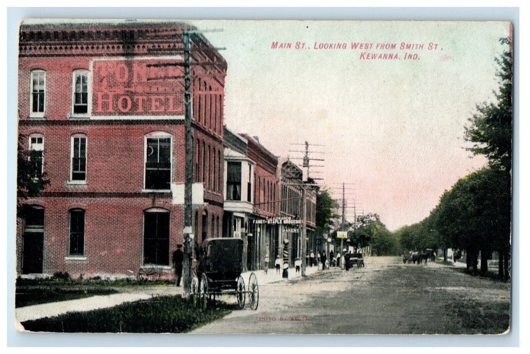 1908 Main Street Looking West From Smith St. Kewanna Indiana IN Antique Postcard