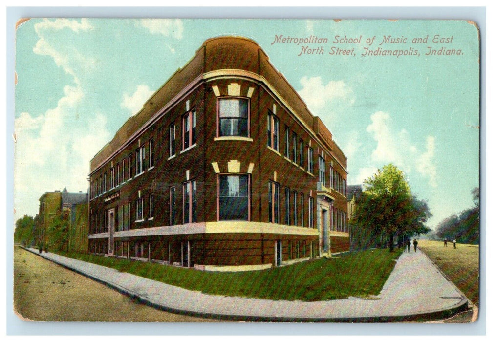 1911 Metropolitan School Of Music And East North Street Indianapolis IN Postcard