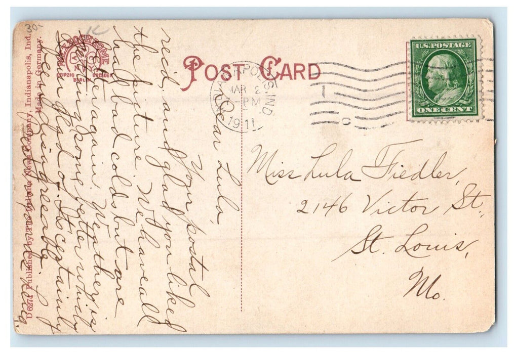 1911 Metropolitan School Of Music And East North Street Indianapolis IN Postcard