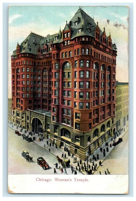 1914 Woman's Temple Building Street View Cars Chicago Illinois IL Postcard