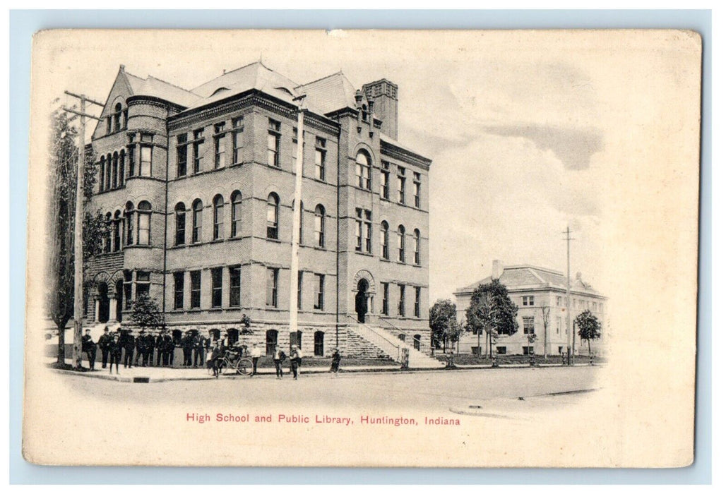 c1905 High School And Public Library Building Huntington Indiana IN Postcard