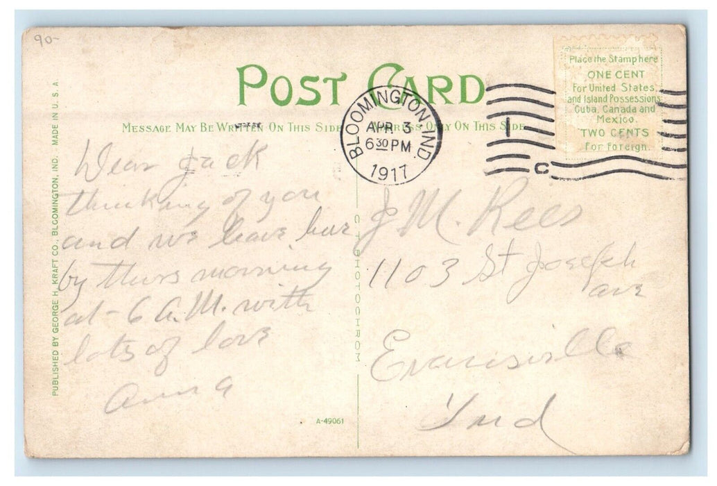 1917 Monon Depot Station Bloomington Indiana IN Posted Antique Postcard