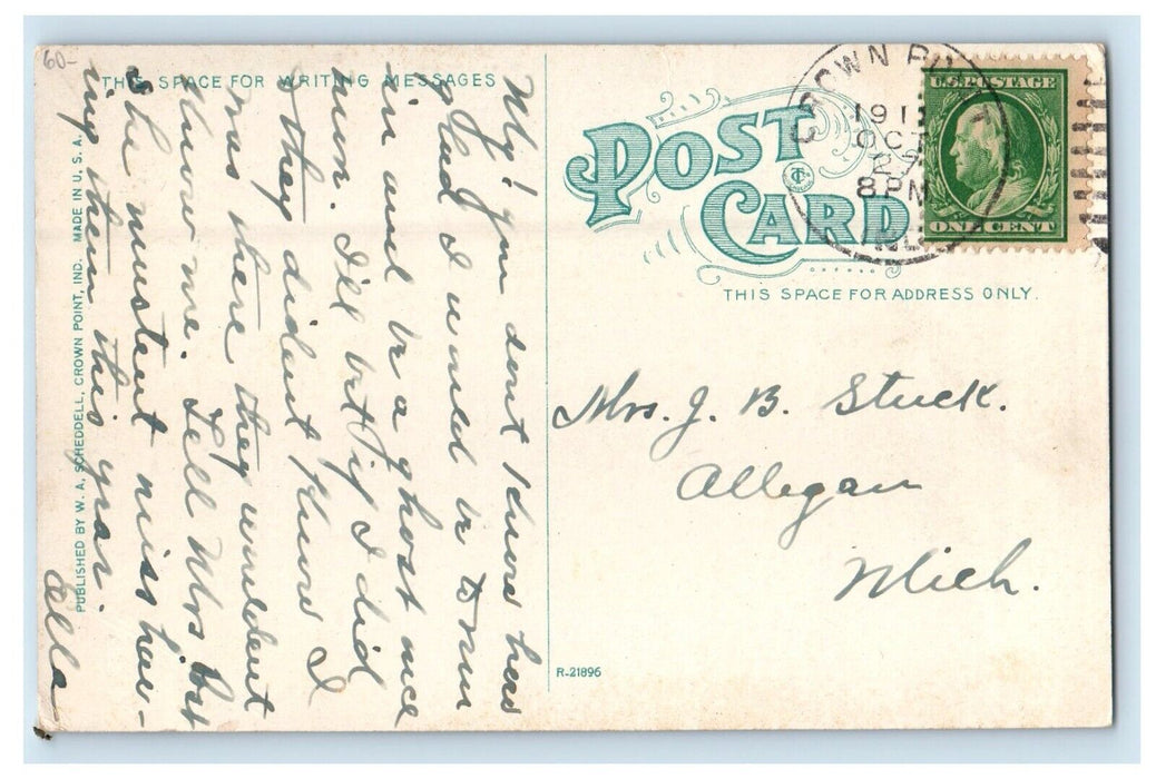 1912 Hotel Cadwell Cars Crown Point Indiana IN Posted Antique Postcard