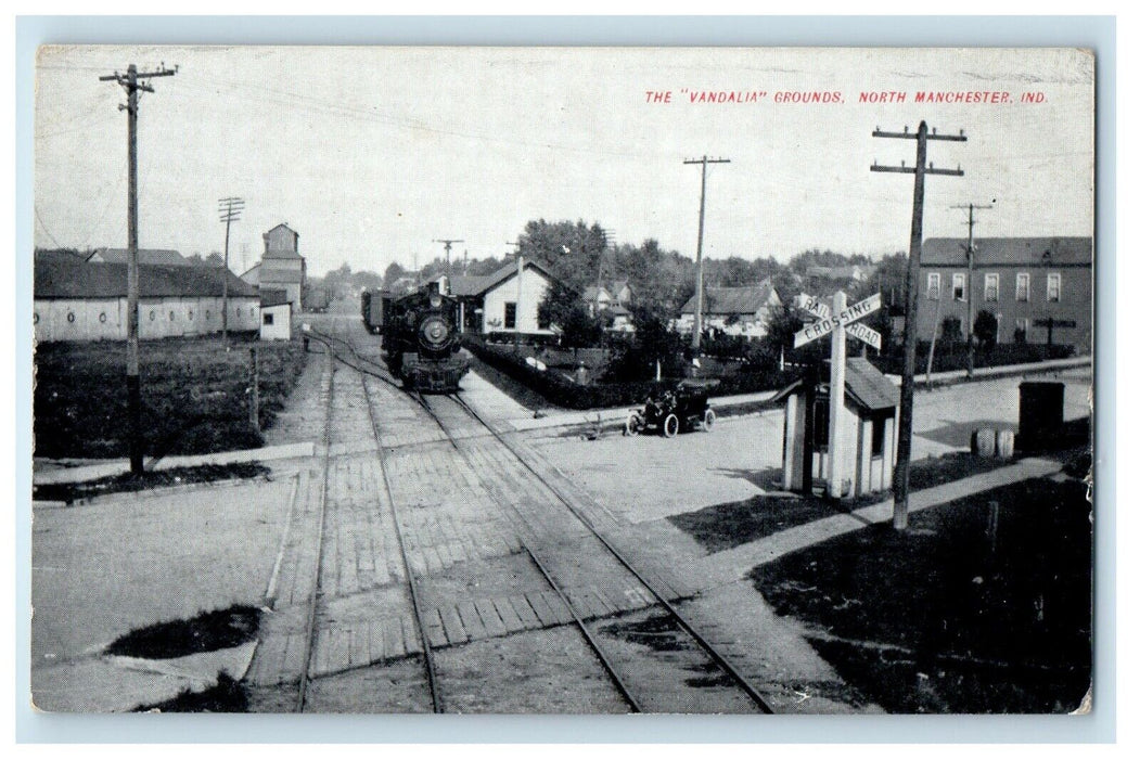 c1910's The Vandalia Grounds Train North Manchester Indiana IN Antique Postcard
