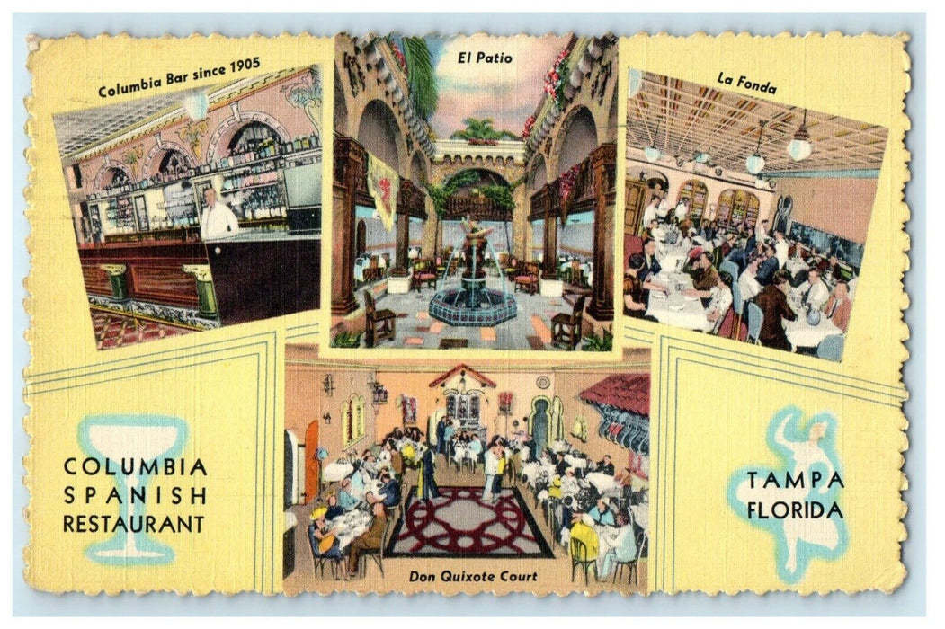 1947 Columbia Spanish Restaurant Tampa Florida FL Multiview Postcard