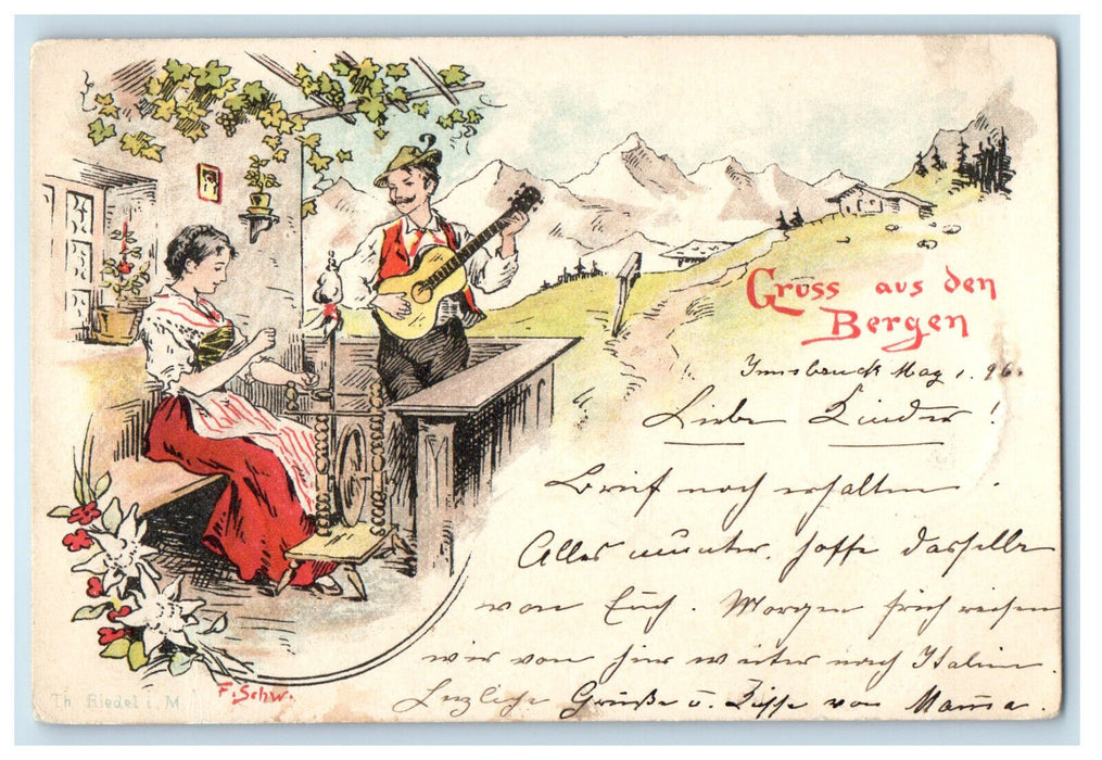 1896 Gruss Aus (Greetings from) Den Bergen Norway Antique Postcard