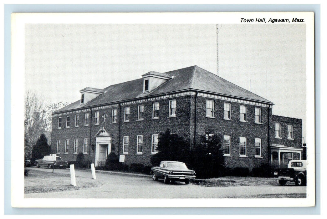 c1950's Town Hall Building Cars Agawam Massachusetts MA Vintage Postcard