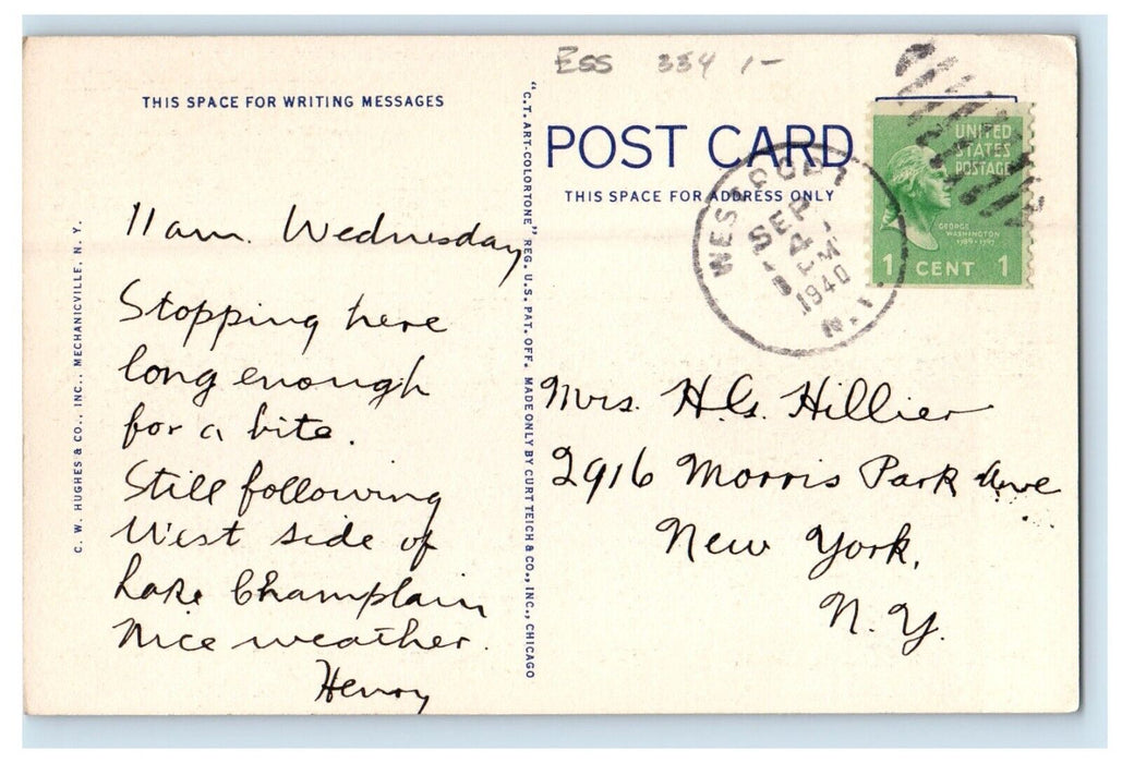 1940 Westport Inn Tennis Court Boat Westport In Lake Champlain NY Postcard