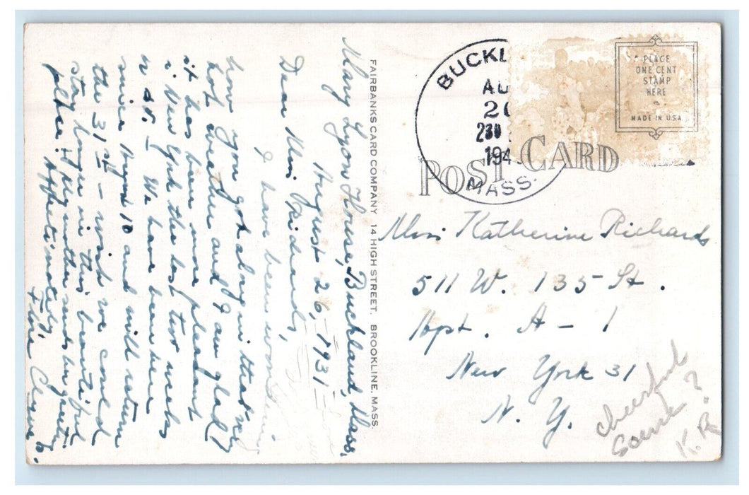 1931 Looking North Down Clesson Valley Buckland Massachusetts MA Postcard