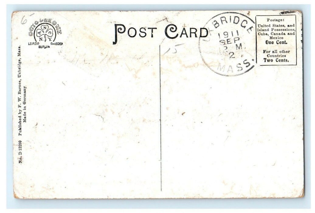 1922 Thayer Memorial Library, Uxbridge Massachusetts MA Antique Postcard