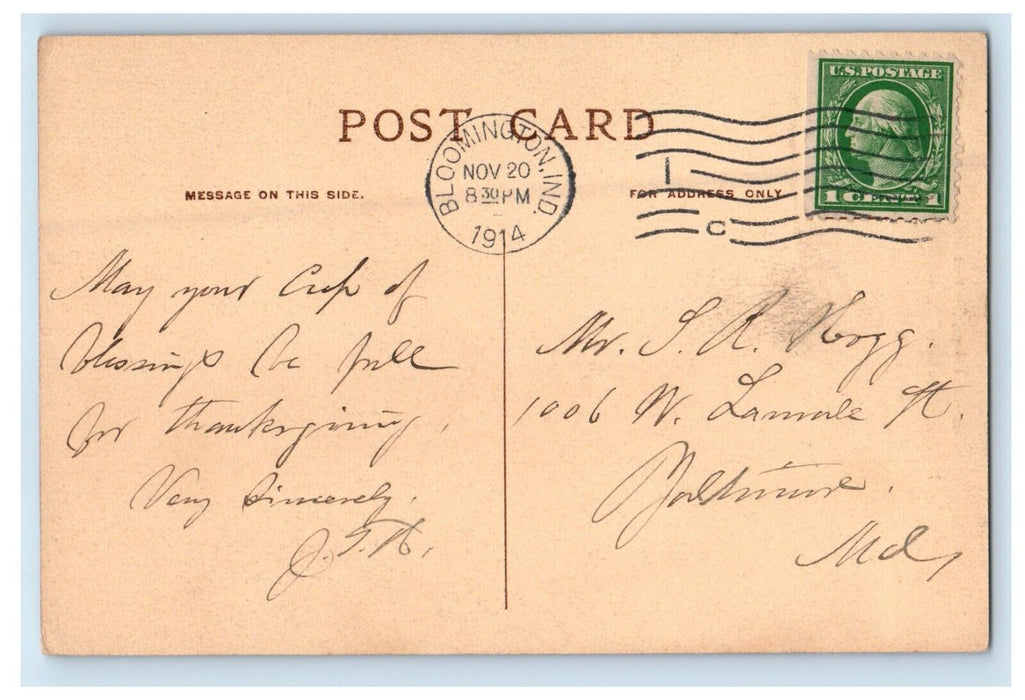1914 Campus Tower Student Building Indiana University Bloomington IN Postcard