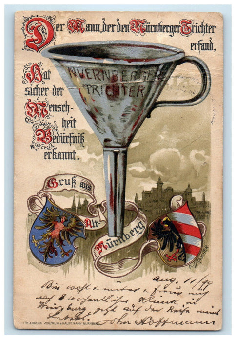 1899 Nuremberg Funnel Gruk Aus Alt Nuremberg Germany Posted Antique Postcard