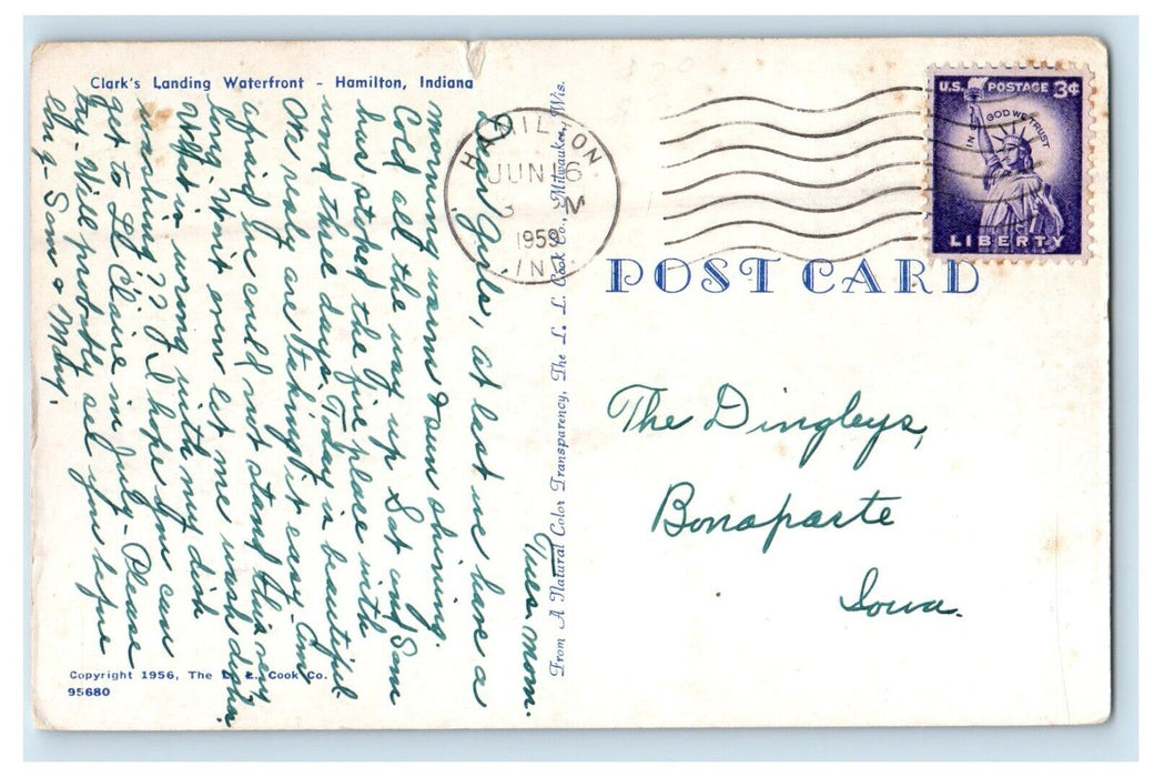 1959 Clarks Landing Waterfront Boat Hamilton Indiana IN Posted Vintage Postcard