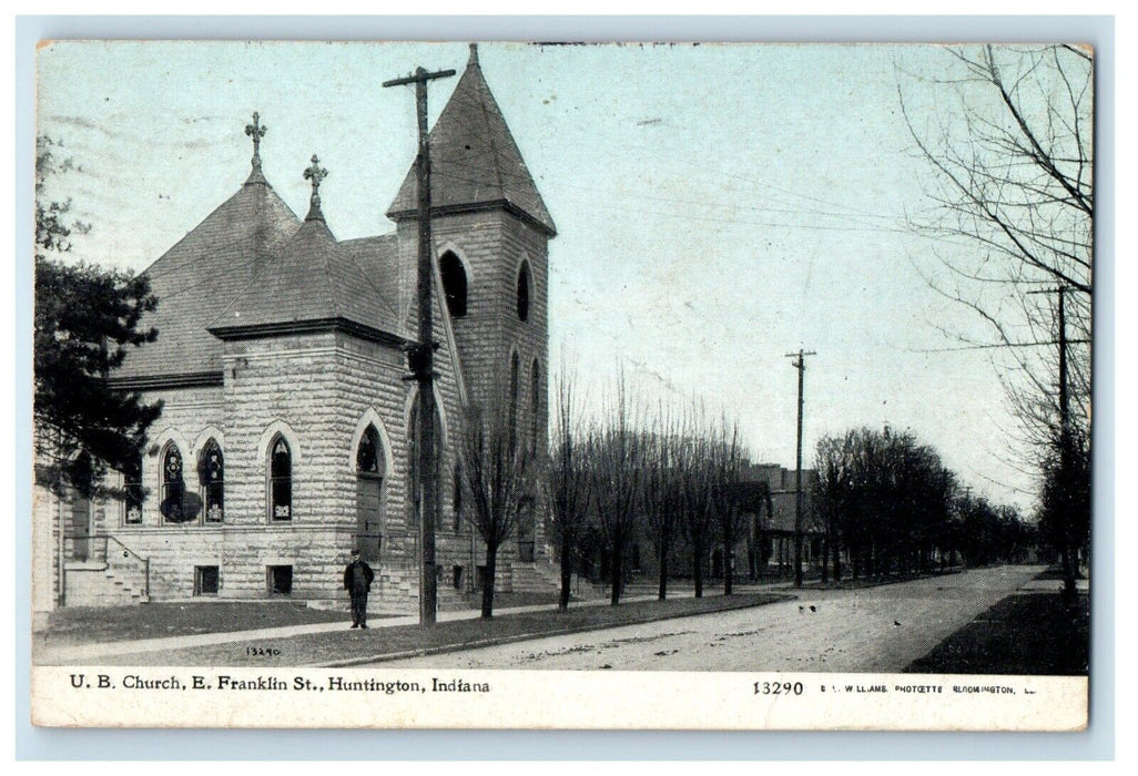 1911 U.B. Church E. Franklin Street Huntington Indiana IN Antique Postcard