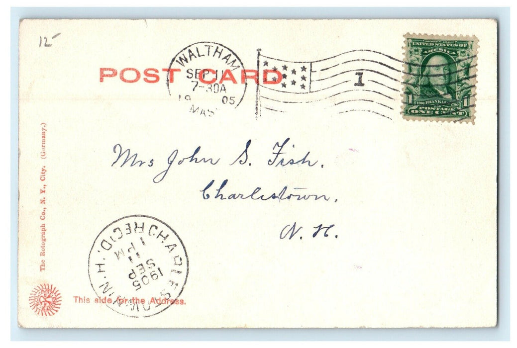 1905 Main Street Methodist Building Trolley Waltham Massachusetts MA Postcard