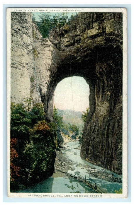 c1910 Natural Bridge Virginia VA Looking Down Stream Antique Postcard