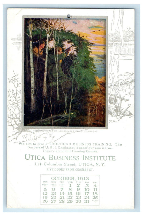 1913 Utica Business Institute School Art NY Calendar Advertising Postcard