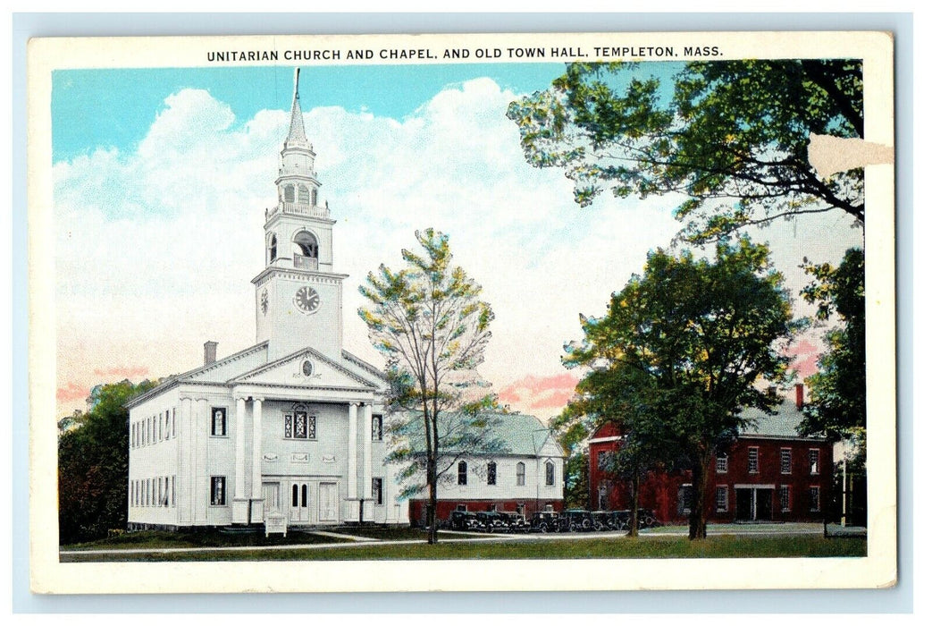 1918 Unitarian Church and Chapel, Templeton, Massachusetts MA Antique Postcard