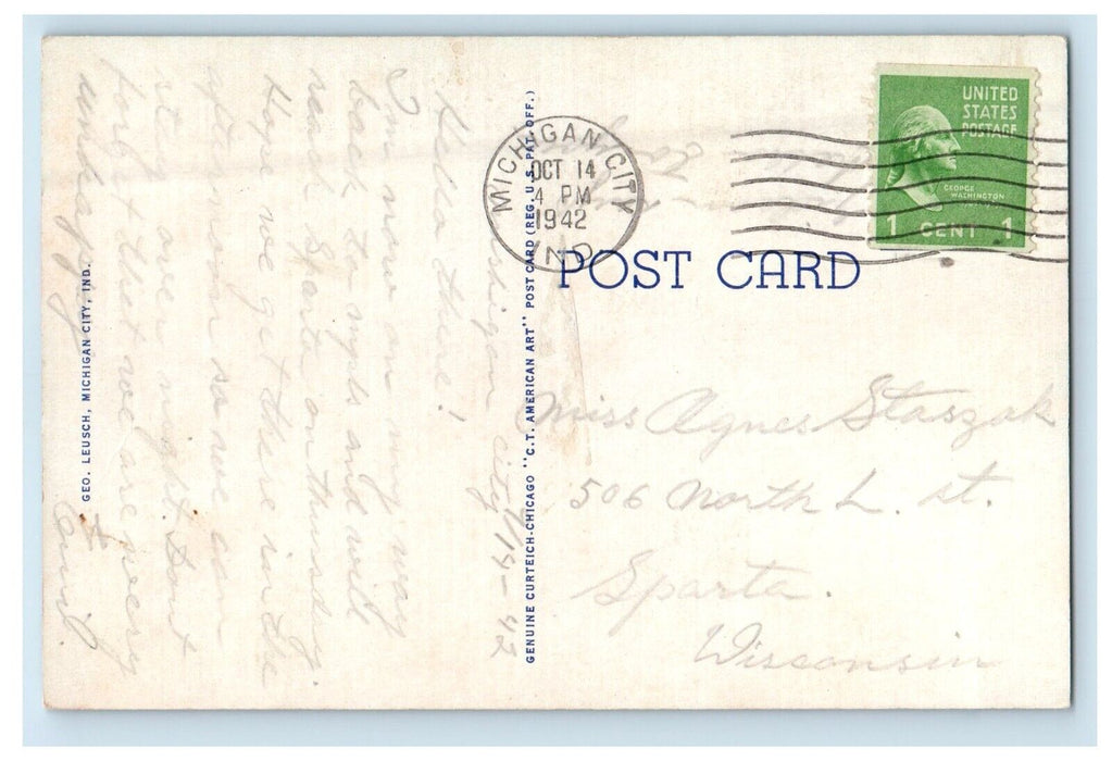 1942 Souvenir Michigan City Indiana IN, Fine View Three Girls Big Butt Postcard