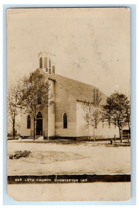 1909 Ger Luth Church Chesterton Indiana IN RPPC Photo Posted Vintage Postcard