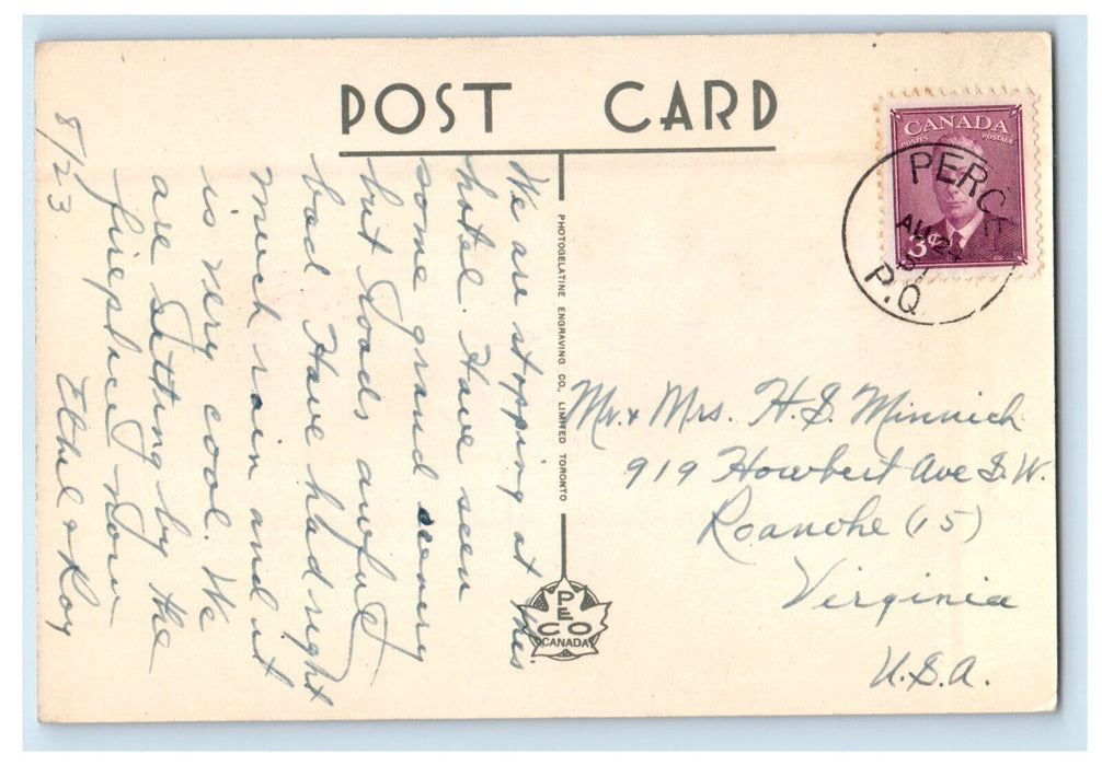 1951 La Normandie Hotel and Ste Anne Perce Quebec Canada Posted Postcard