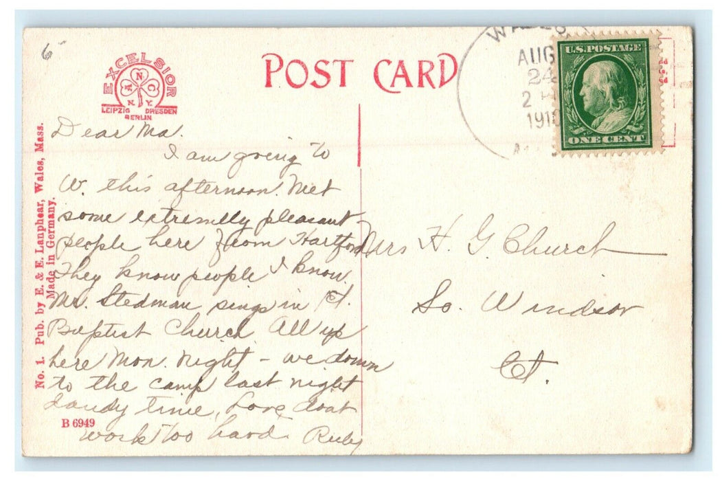 1910 Wileben Cottage Wales Massachusetts MA Posted Antique Postcard