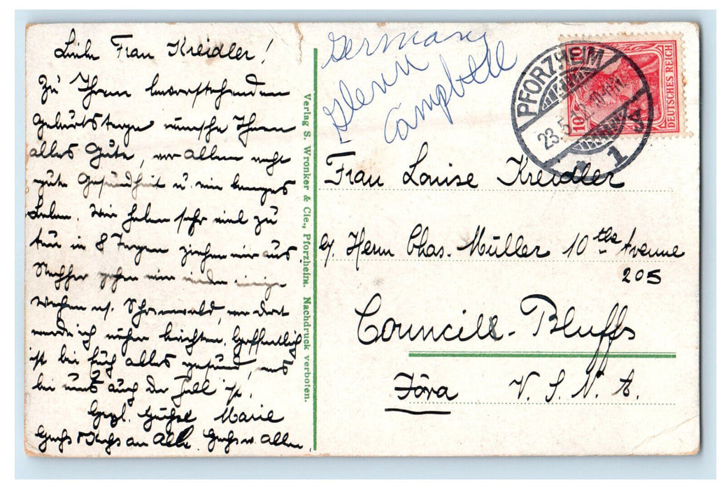 c1910 Pforzheim Schlosskirche Pforzheim, Germany Posted Antique Postcard