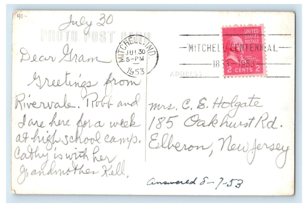 1953 Class Shelters Rivervale Indiana IN RPPC Photo Posted Vintage Postcard