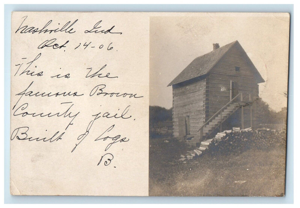1906 Jail Brown County Nashville Indiana IN RPPC Photo Posted Antique Postcard