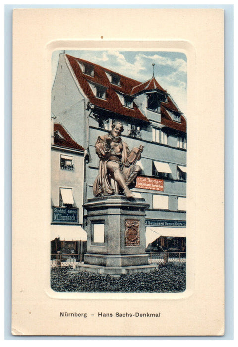 c1910 Hans Sachs Denkmal Nurnberg (Nuremberg) Germany Embossed Antique Postcard