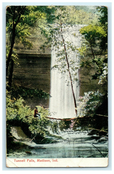 1911 Tunnell Falls Madison Indiana IN Posted Antique Waterfall Postcard
