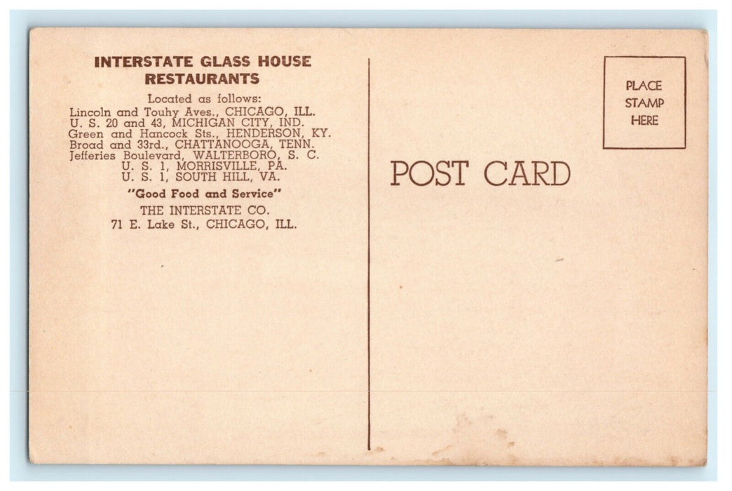 c1950's The Glass house Restaurant South Hill Virginia VA Vintage Postcard