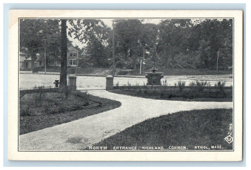 c1910 North Entrance Highland Common, Athol Massachusetts MA Unposted Postcard
