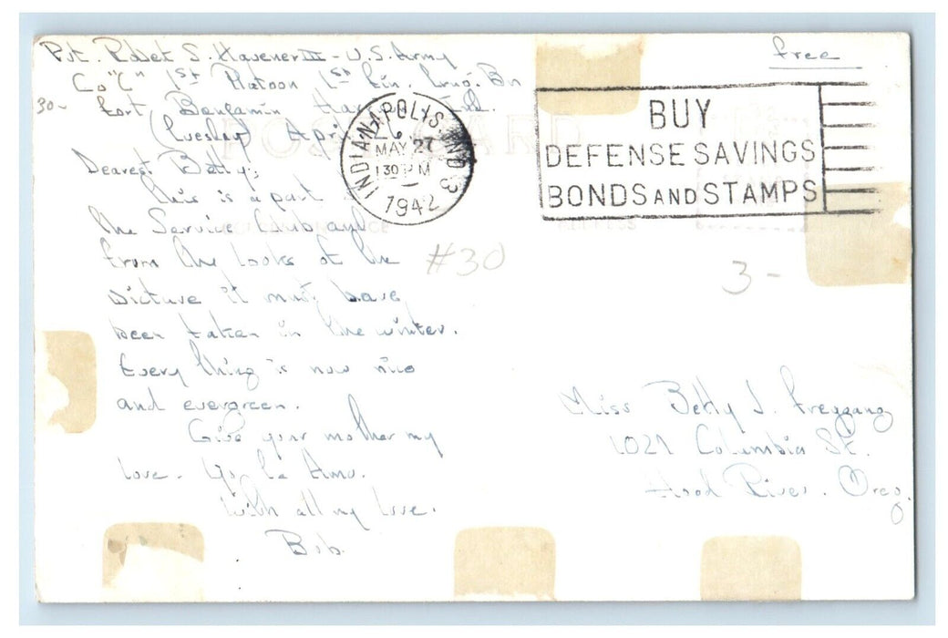 1942 Service Club Ft. Bent Harrison Indiana IN RPPC Photo Vintage Postcard