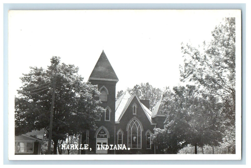 c1940's View Of Methodist Church Markle Indiana IN RPPC Photo Vintage Postcard