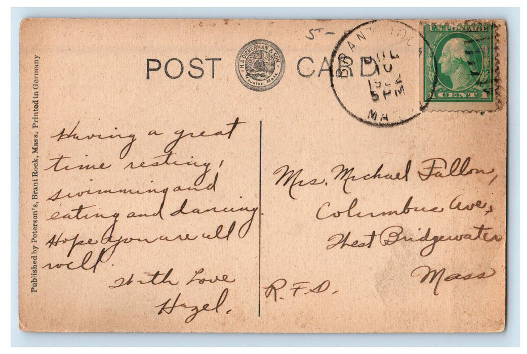 1922 Surf at Brant Rock Massachusetts MA Antique Posted Postcard
