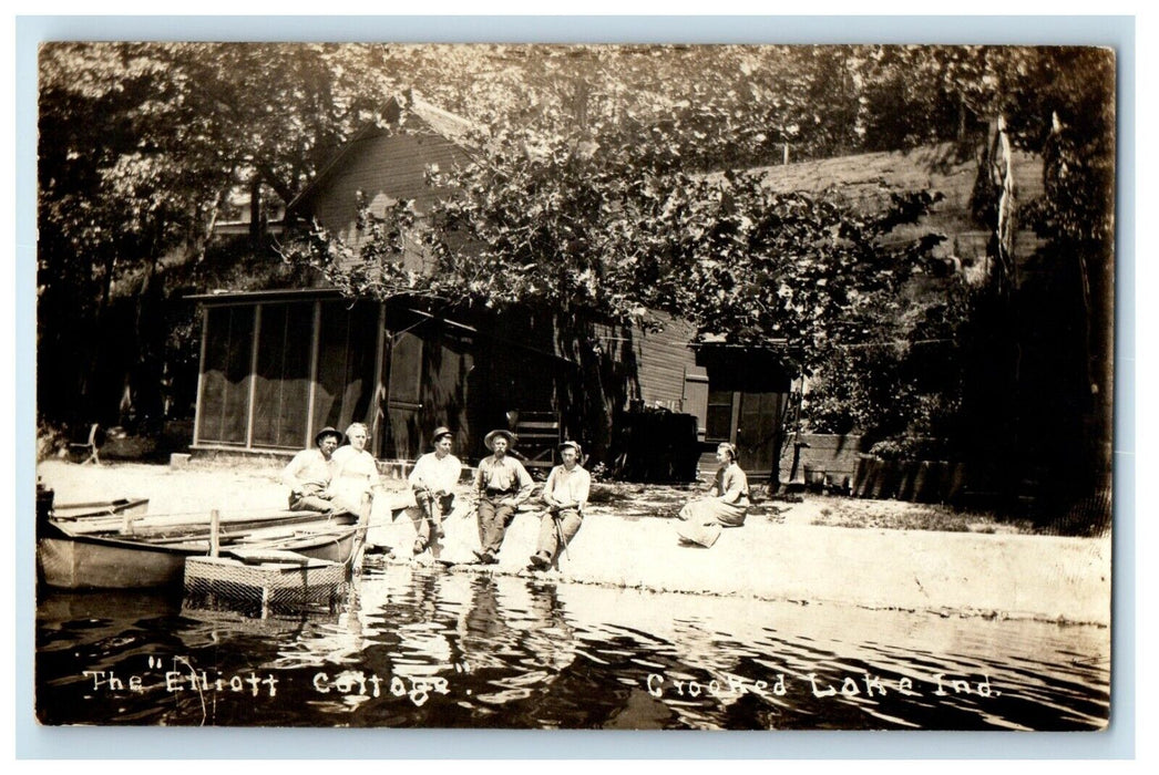 c1910's The Elliot Cottage Crooked Lake Indiana IN RPPC Photo Antique Postcard