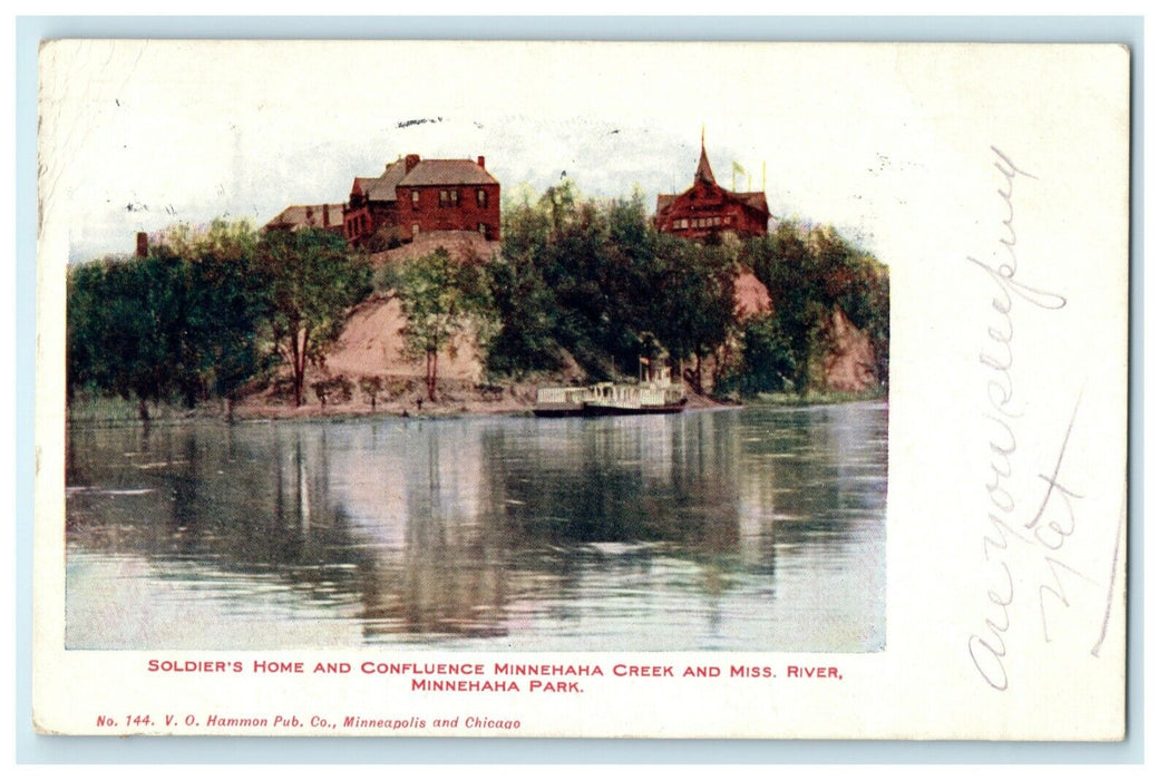 1909 Soldier's Home Confluence Minnehaha Creek Miss. River Wisconsin WI Postcard