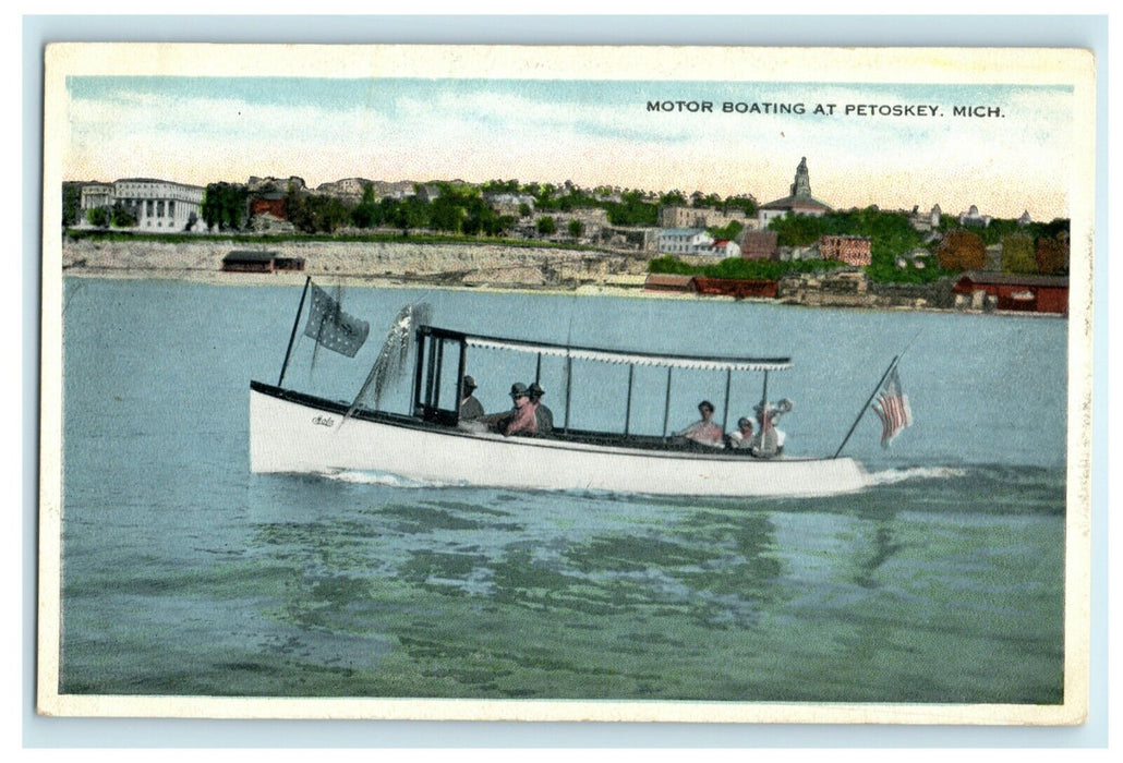 c1910 Motor Boating at Petoskey Michigan MI Unposted Antique Postcard