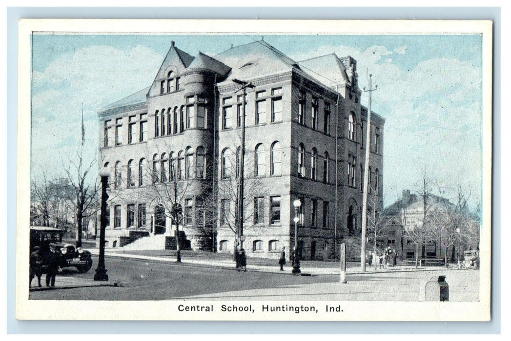 Central School Building Cars Huntington Indiana IN Unposted Vintage Postcard