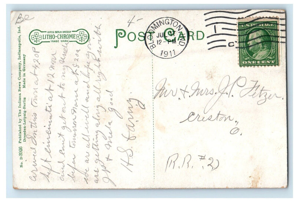 1911 View Of Christian Church Bloomington Indiana IN Posted Antique Postcard