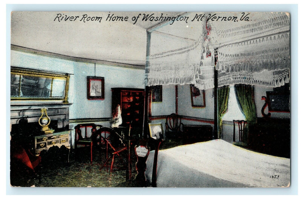 River Room Home of Washington Mt. Vernon Virginia Vintage Antique Postcard