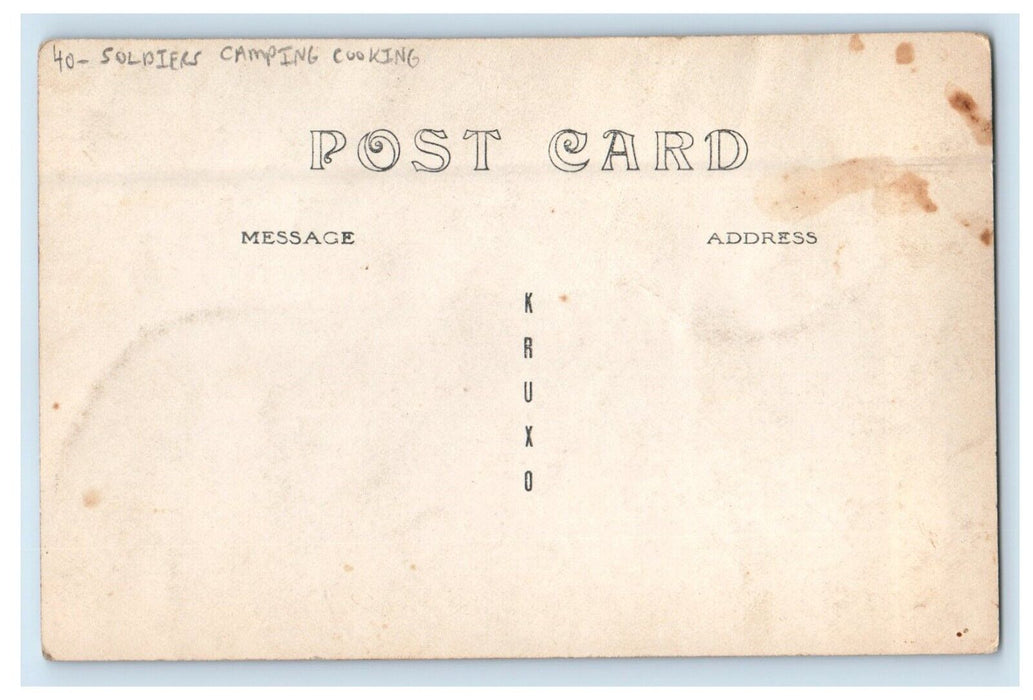 Soldier's Camping Cooking Mess I.N.G. Indiana IN RPPC Photo Unposted Postcard
