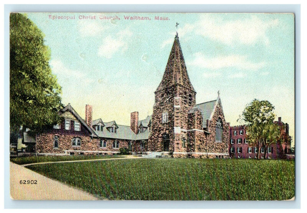 1912 Episcopal Christ Church Waltham Massachusetts MA Antique Postcard