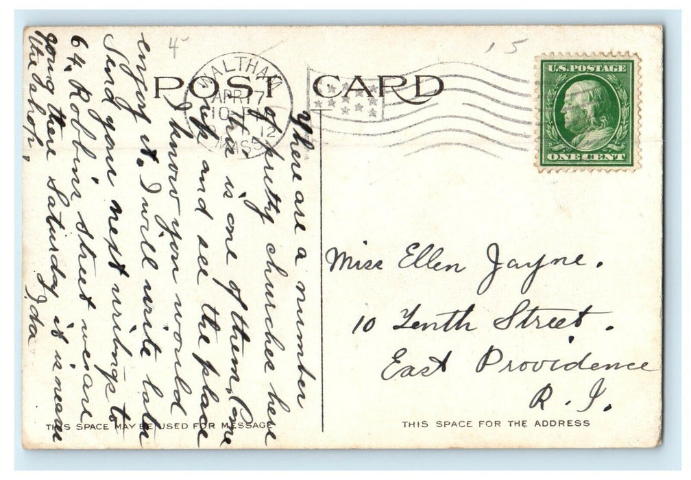 1912 Episcopal Christ Church Waltham Massachusetts MA Antique Postcard