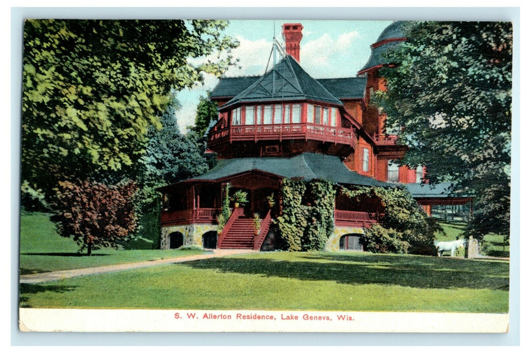 1909 S.W. Allerton Residence Lake Geneva Wisconsin WI Posted Antique Postcard
