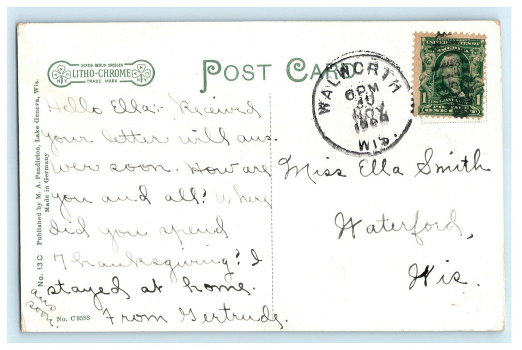 1909 S.W. Allerton Residence Lake Geneva Wisconsin WI Posted Antique Postcard