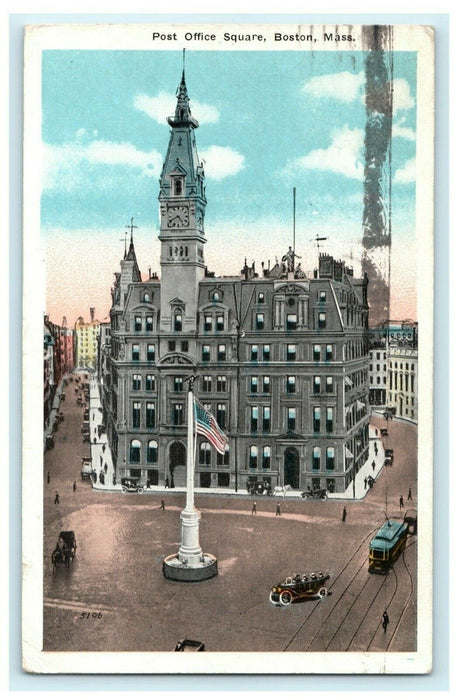 Post Office Square Boston Massachusetts  Vintage Antique Postcard